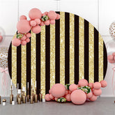 Lofaris Gold Black Stripe Theme Happy Birthday Circle Backdrop